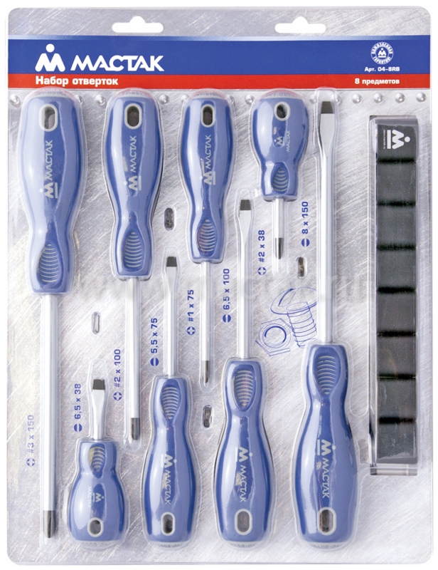 Набор отвёрток с держателем, 8 предметов