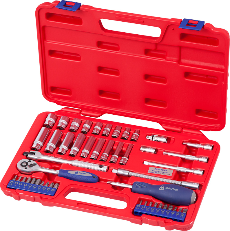 Набор торцевых головок с принадлежностями Набор торцевых головок с принадлежностями 1/4" 5-13 мм, 47 предметов 