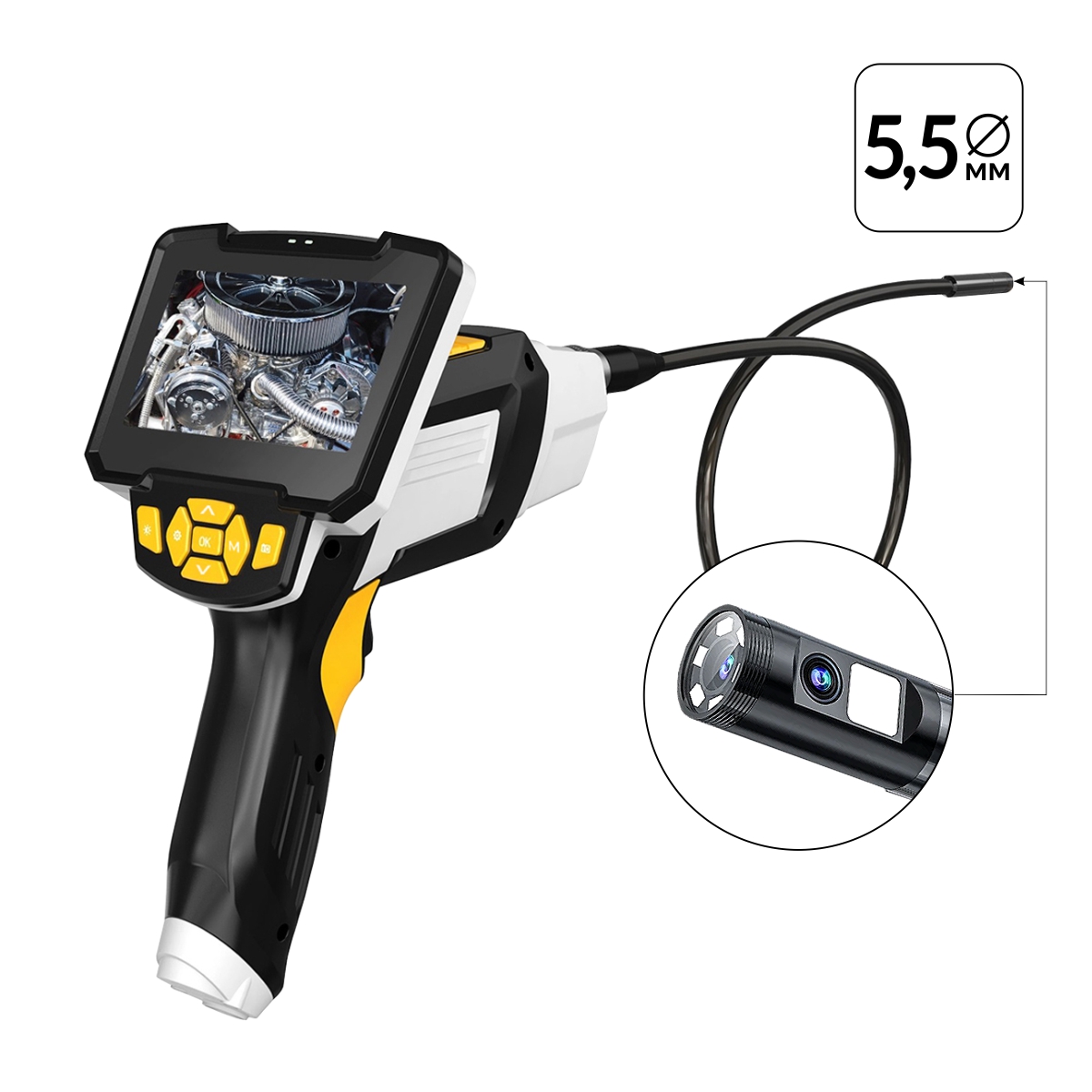 Видеоэндоскоп промышленный, 4.3", 1Мп, Dual Lens, 1920х1080, 1м, 8мм сменный зонд