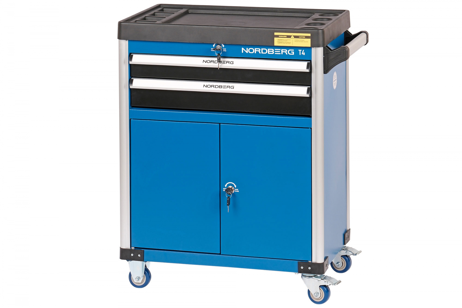 Тележка инструментальная, 2 выдвижных ящика, 2 полки с дверцами