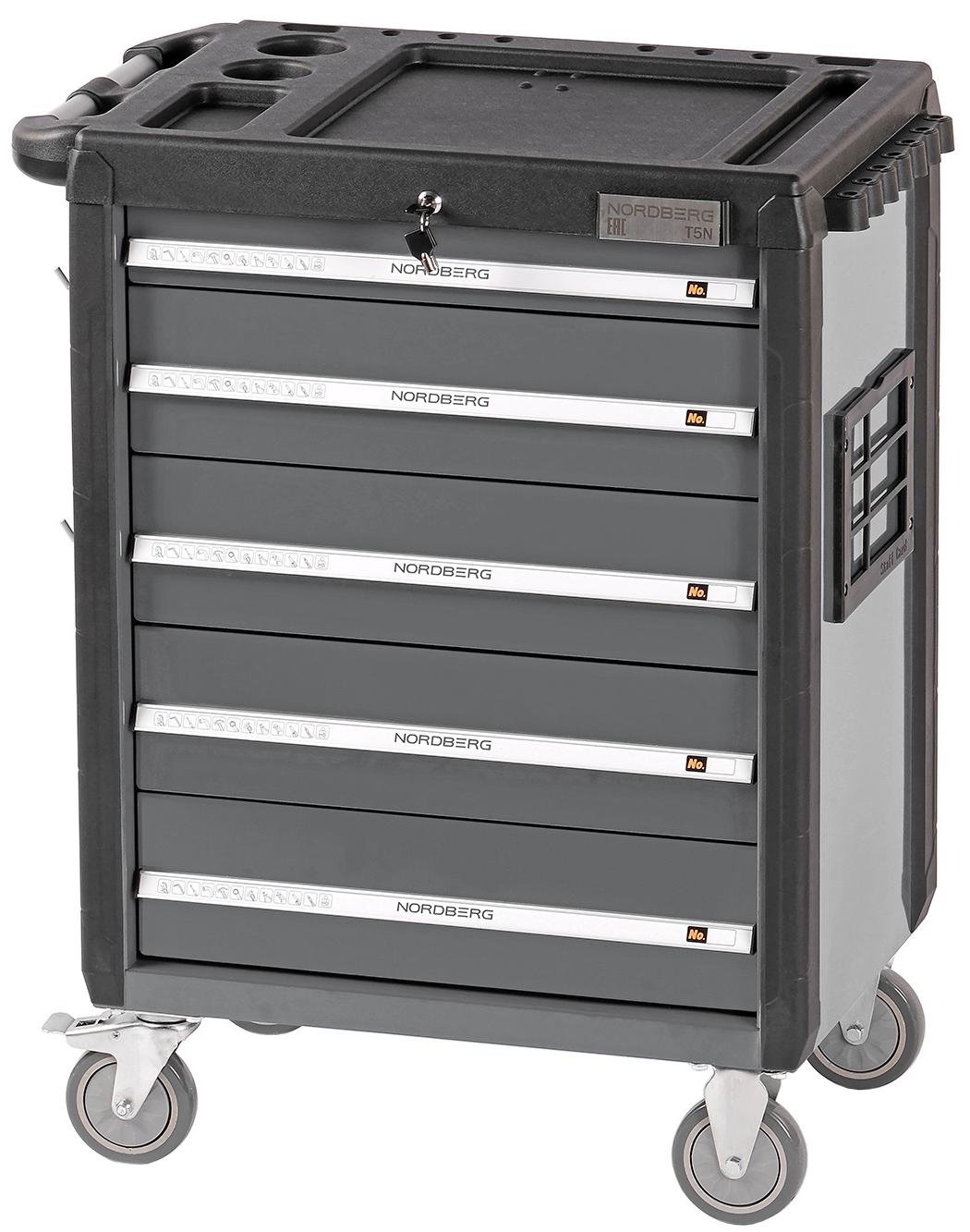 Тележка инструментальная, 5 выдвижных ящиков, серая