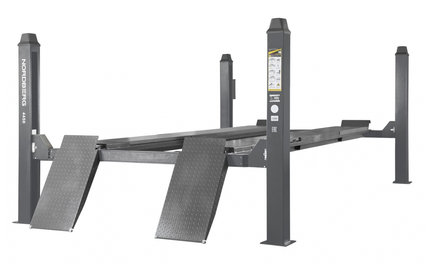 Подъемник четырехстоечный 4.5 т, слесарный, без траверсы, 380 В, серый