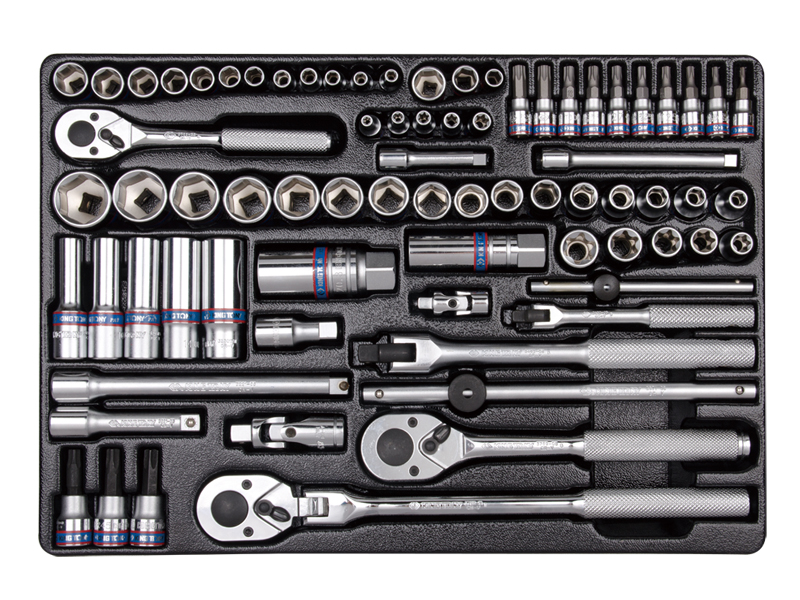 Набор торцевых головок 1/4 и 3/8 с принадлежностями, ложемент, 75 предметов 