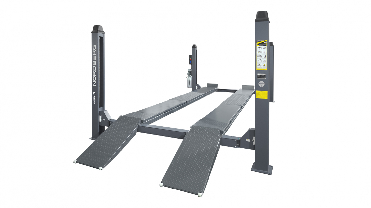 Подъемник четырехстоечный 5 т, без траверсы, для сход-развала, электростопоры