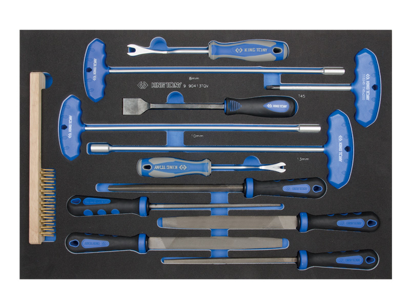 Набор напильников, торцевых отверток, съемники клипс и металлическая щетка, ложемент, 13 предметов