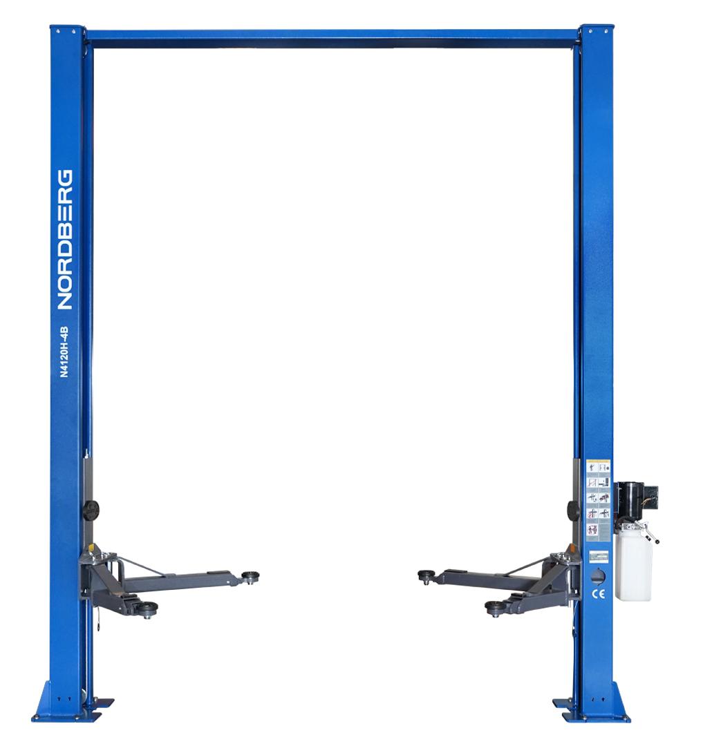 Подъемник двухстоечный 4 т, верхняя синхронизация, H=3,6 м, 380 В, синий