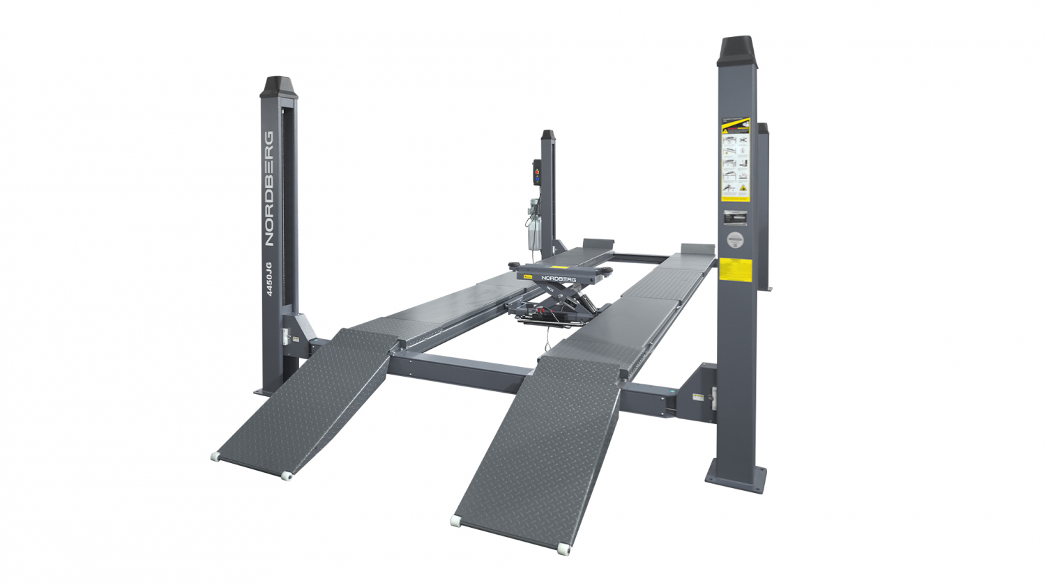 Подъемник четырехстоечный 5 т, c ручной траверсой 3 т N433, для сход-развала, электростопоры