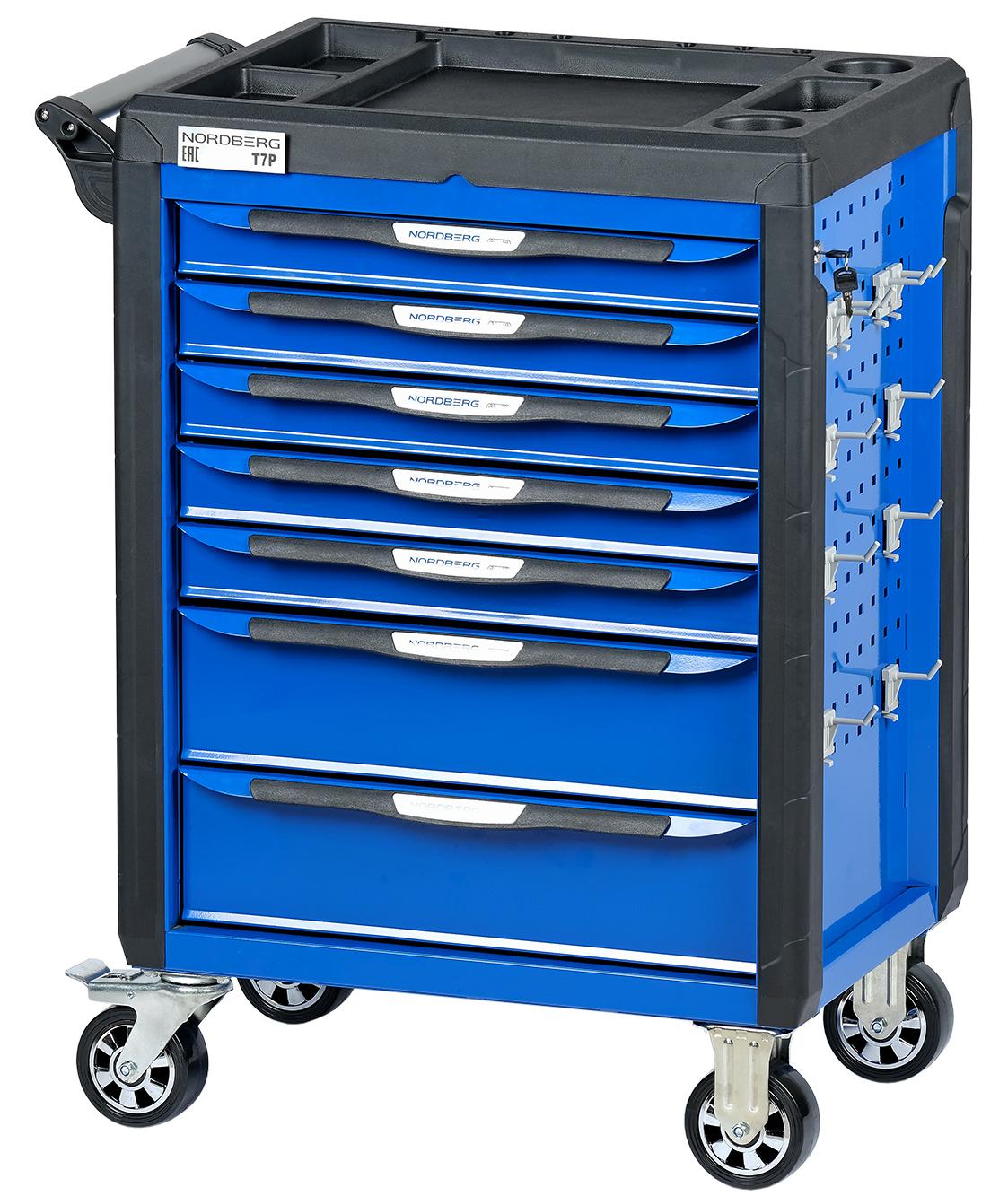 Тележка инструментальная, 7 выдвижных ящиков, с системой защиты от опрокидывания, синяя