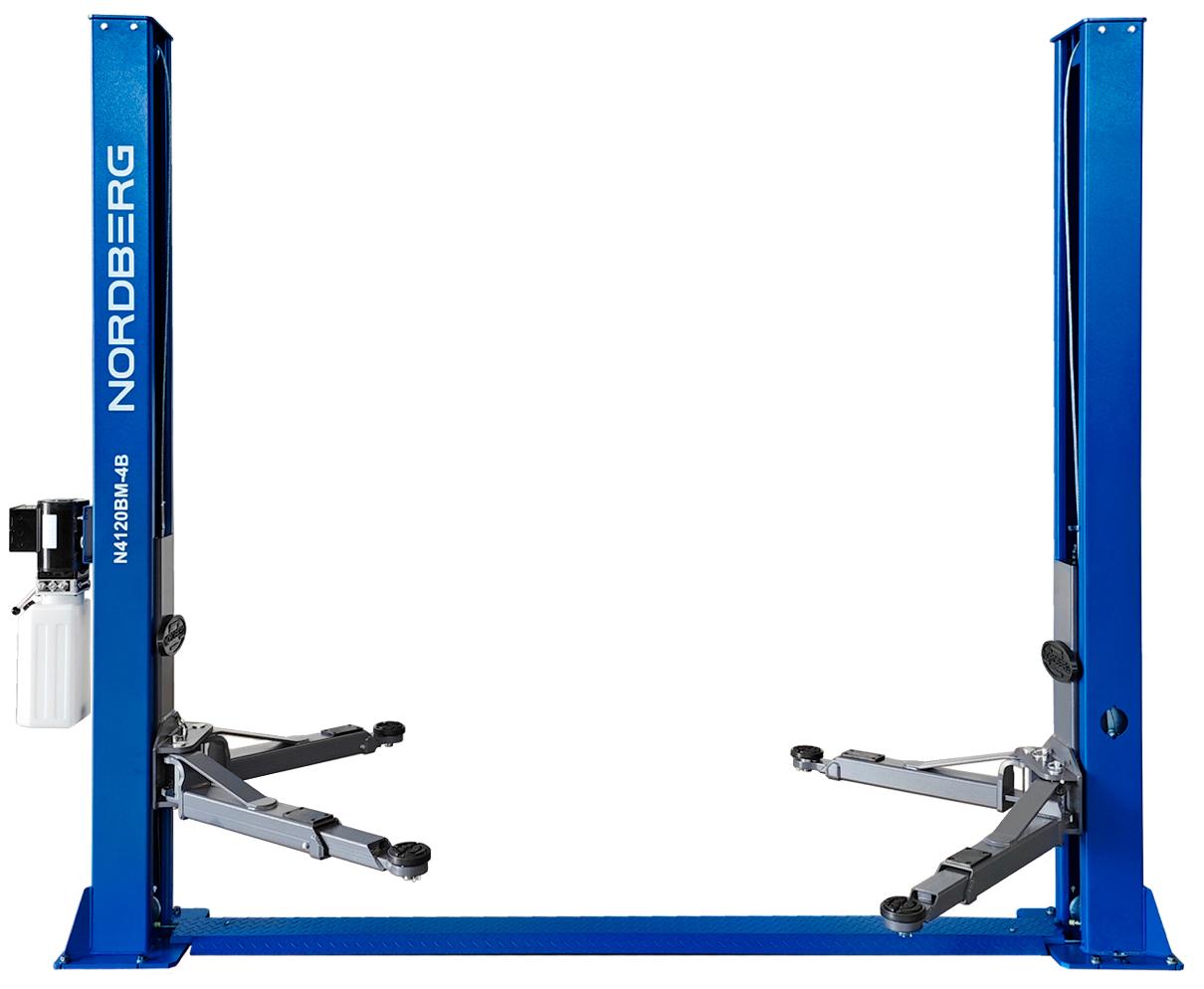 Подъемник двухстоечный 4 т, снятие со стопоров с одной колонны, 220 В, синий