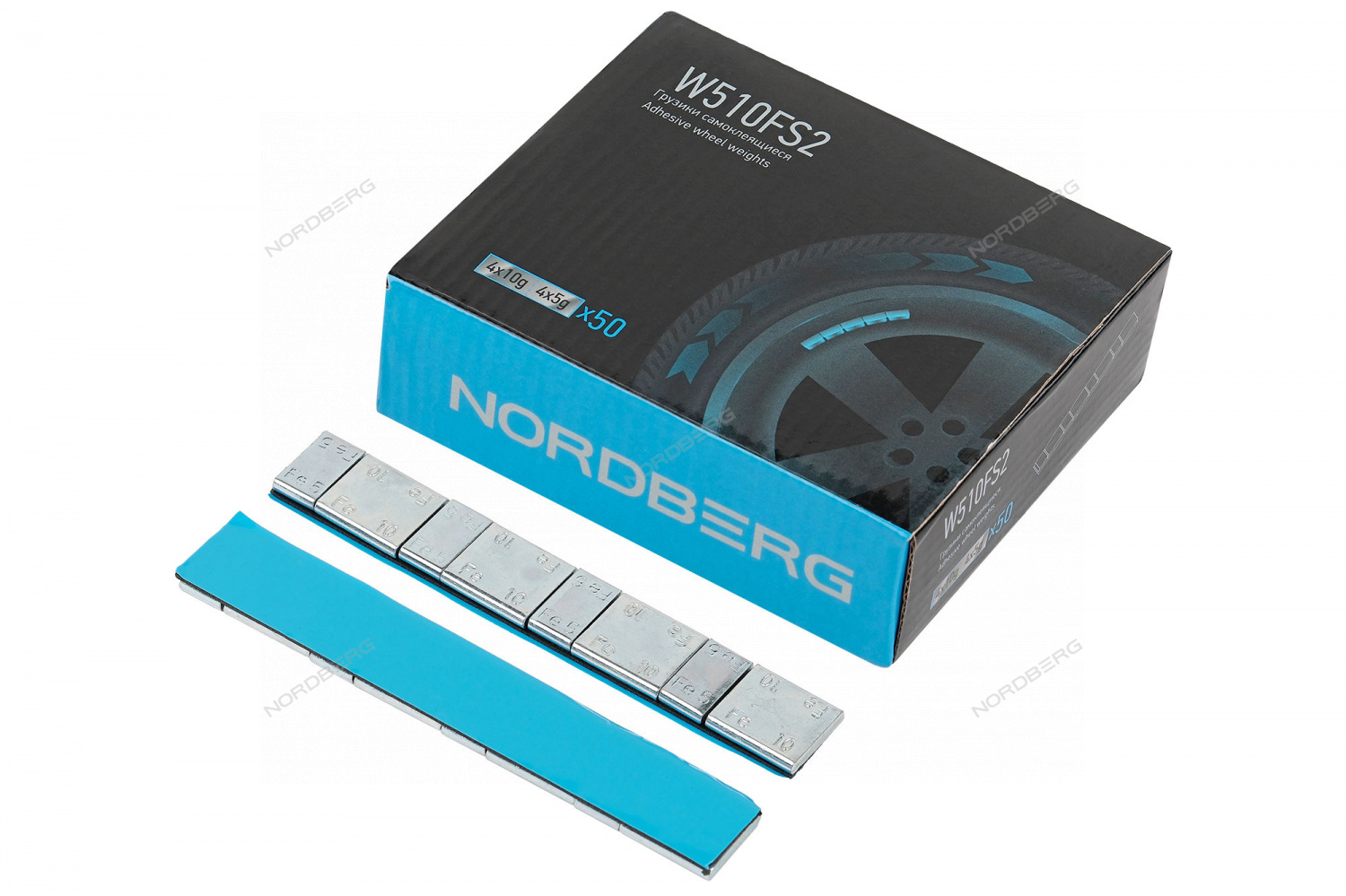 Грузики самоклеящиеся (4х5+4х10 г) Fe квадратные L=12 см, 50 лент