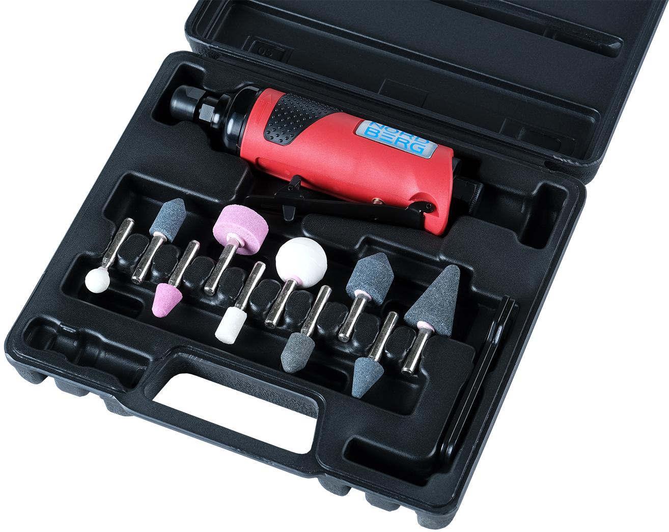 Пневмобурмашинка 1/4" с комплектом насадок в кейсе