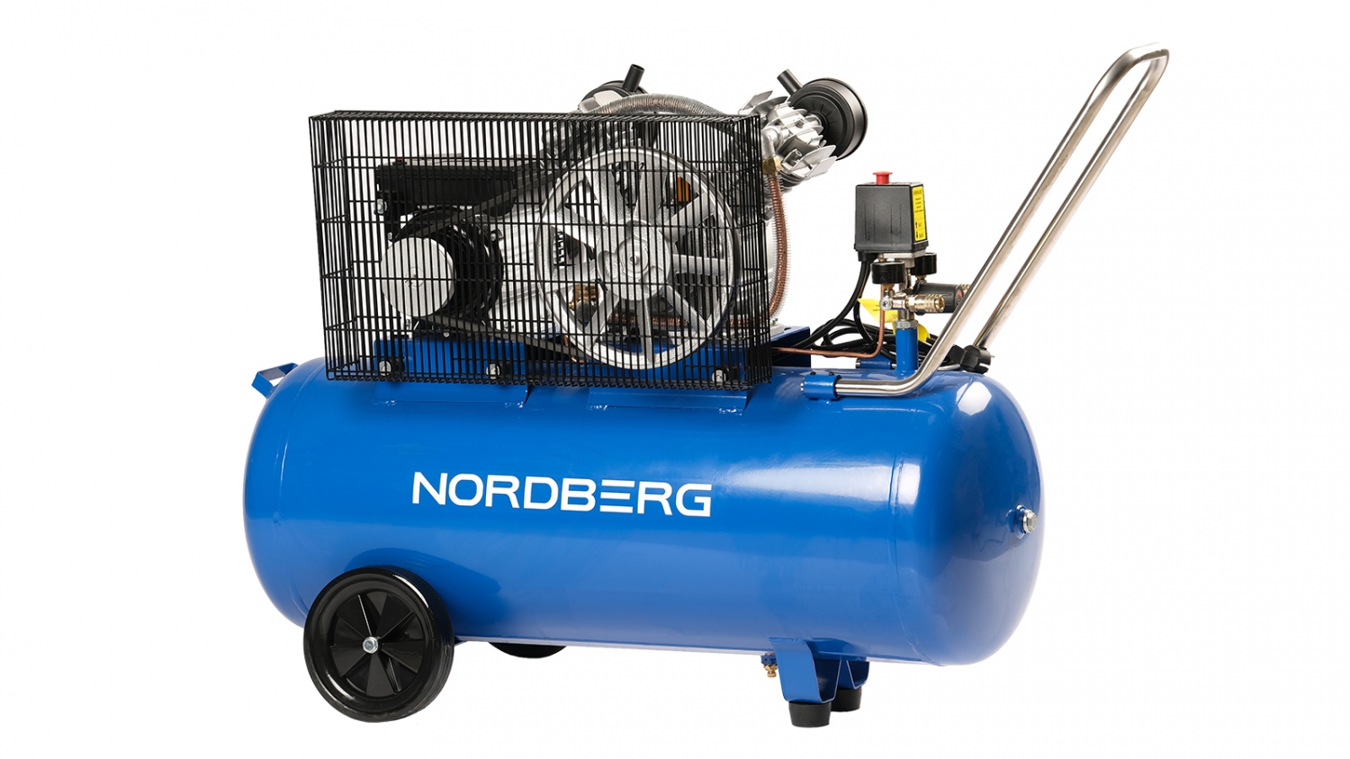 Компрессор двухпоршневый, ременной, чугунная головка, 220 В, ресивер 100 л, 320 л/мин