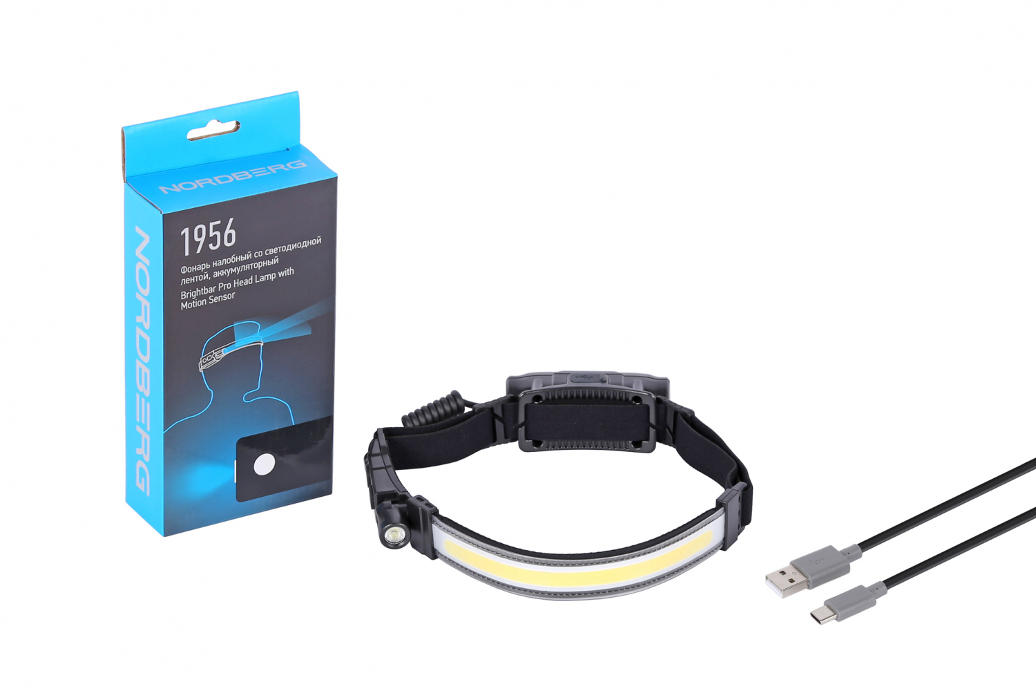Фонарь налобный со светодиодной лентой и боковым направленным светом, аккумуляторный
