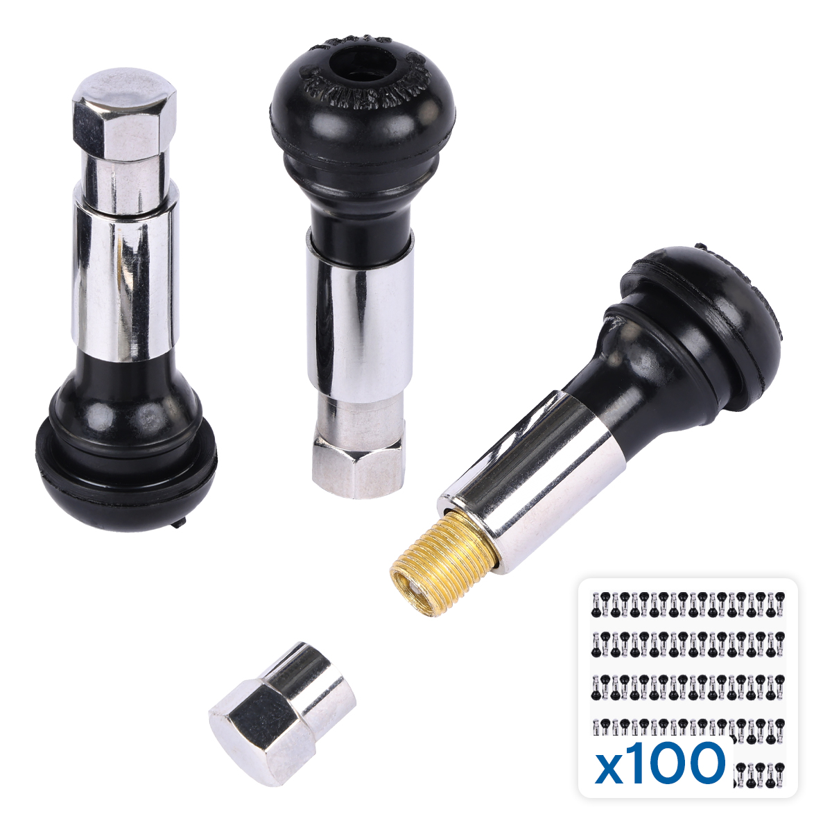 Вентиль для бескамерных шин хромированный, 100 шт.