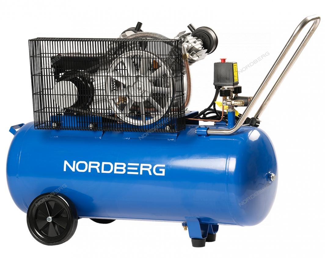 Компрессор двухпоршневый, ременной, чугунная головка, 220 В, ресивер 100 л, 320 л/мин