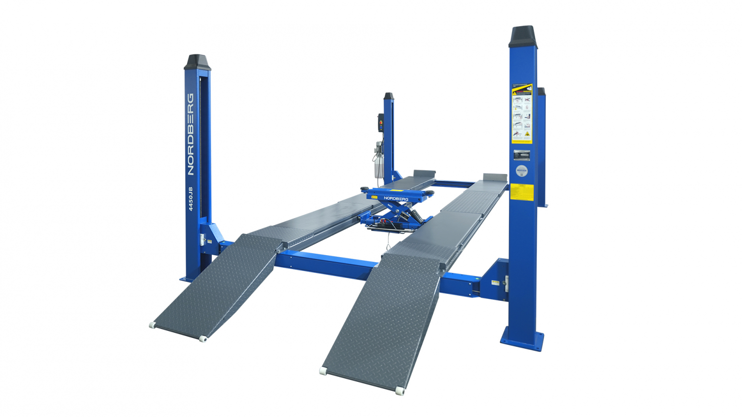 Подъемник четырехстоечный 5 т, c ручной траверсой 3 т N433, для сход-развала, электростопоры