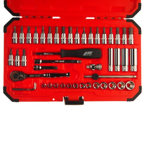 Набор головок торцевых и насадок 1/4" 6-ти гранных 4-14мм, Т10-Т50 (в кейсе) 47 предметов  