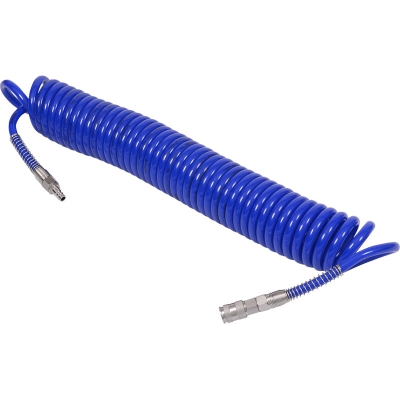 Шланг пневматический спиральный высокого давления 10х15 мм, 10 м, полиуретановый, фитинги 