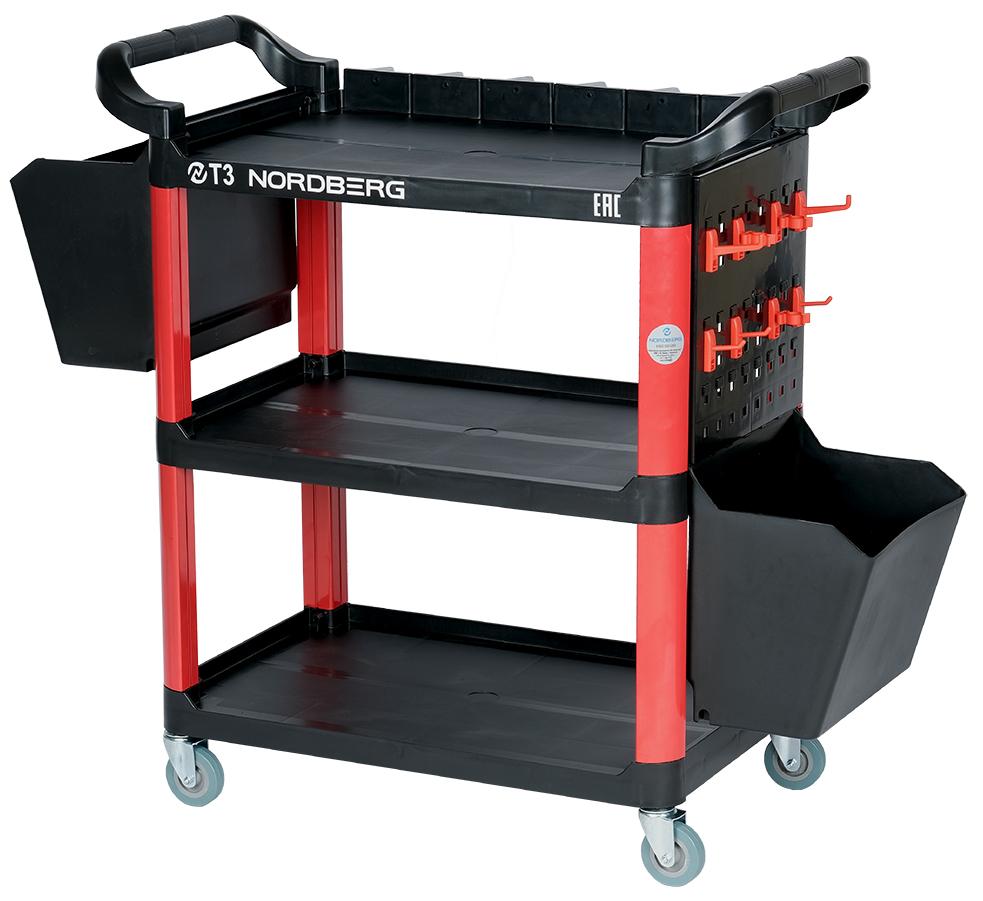 Тележка инструментальная, 3 пластиковые полки, красная