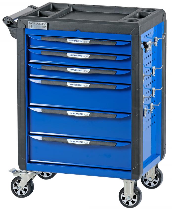 Тележка инструментальная, 6 выдвижных ящиков, с системой защиты от опрокидывания, синяя