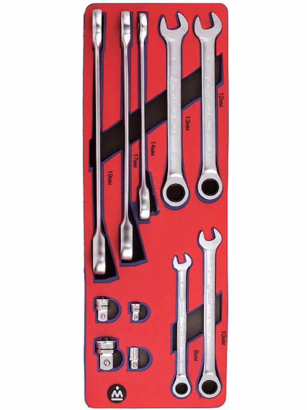 Набор комбинированных ключей с трещоткой, ложемент, 11 предметов 