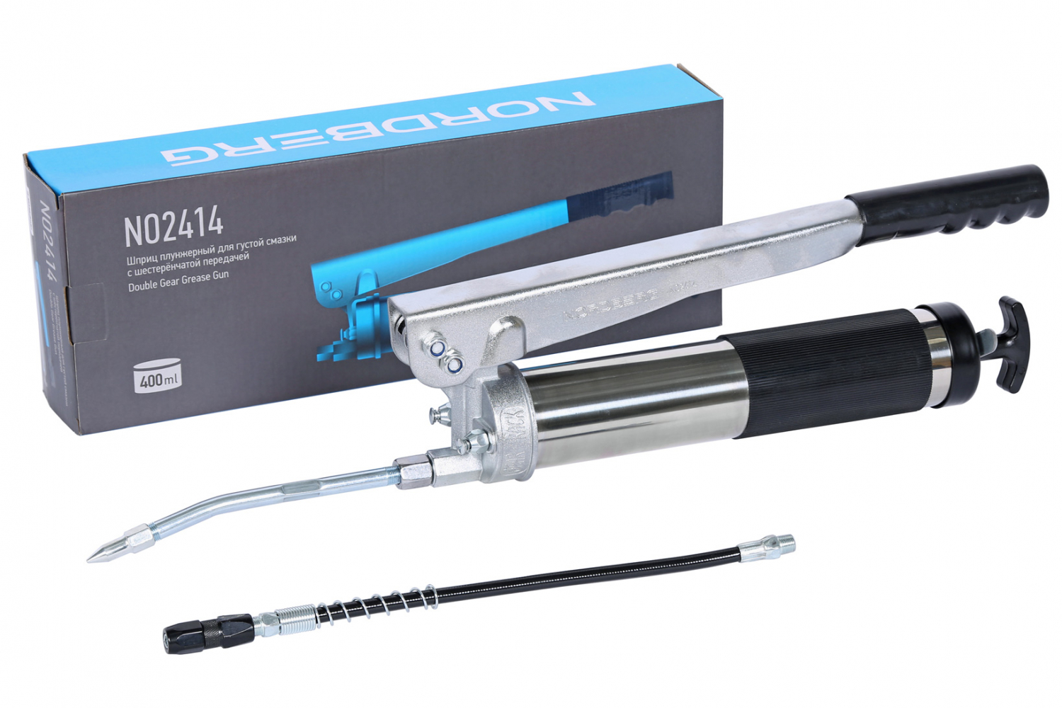 Шприц плунжерный для густой смазки с шестеренчатой передачей, 400 мл