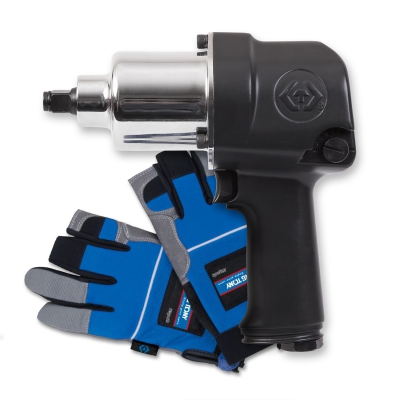 Гайковерт пневматический ударный 1/2", 881 Нм, в комплекте перчатки антивибрационные 