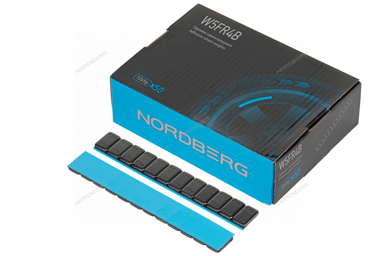 Грузики самоклеящиеся (12х5 г, L=14 см) Fe закругленные черные, 50 лент