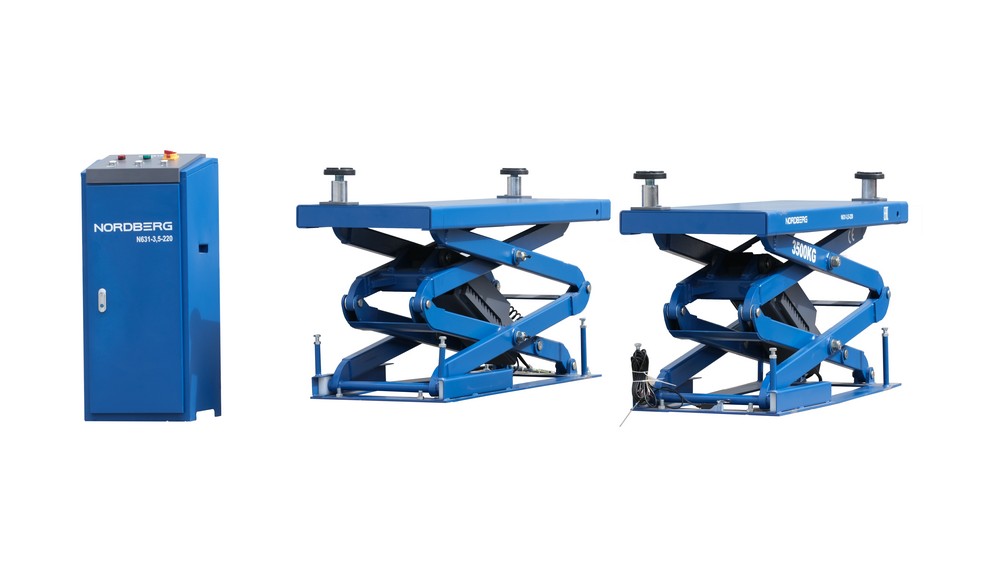 Подъемник ножничный 3,5 т, с встроенными адаптерами для SUV авто, 220 В, синий