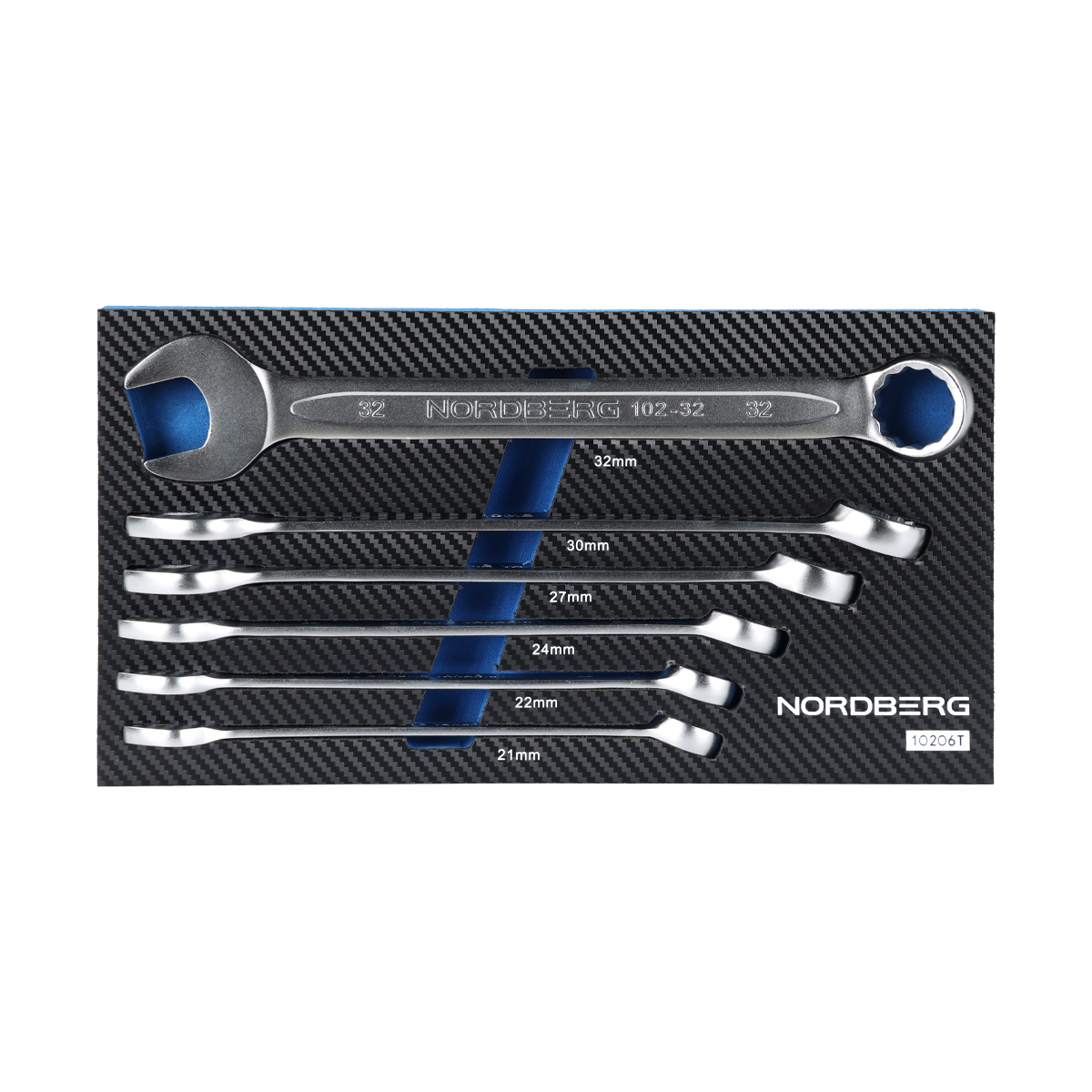 Набор ключей комбинированных в ложементе, 6 предметов для тележки																													