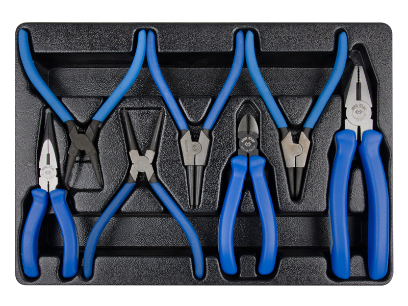 Набор съемников стопорных колец, плоскогубцев и бокорезов,  7 предметов ложемент,  