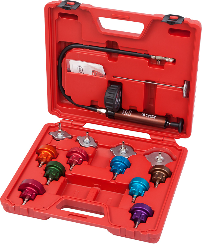 Набор для тестирования герметичности системы охлаждения, кейс, 14 предметов