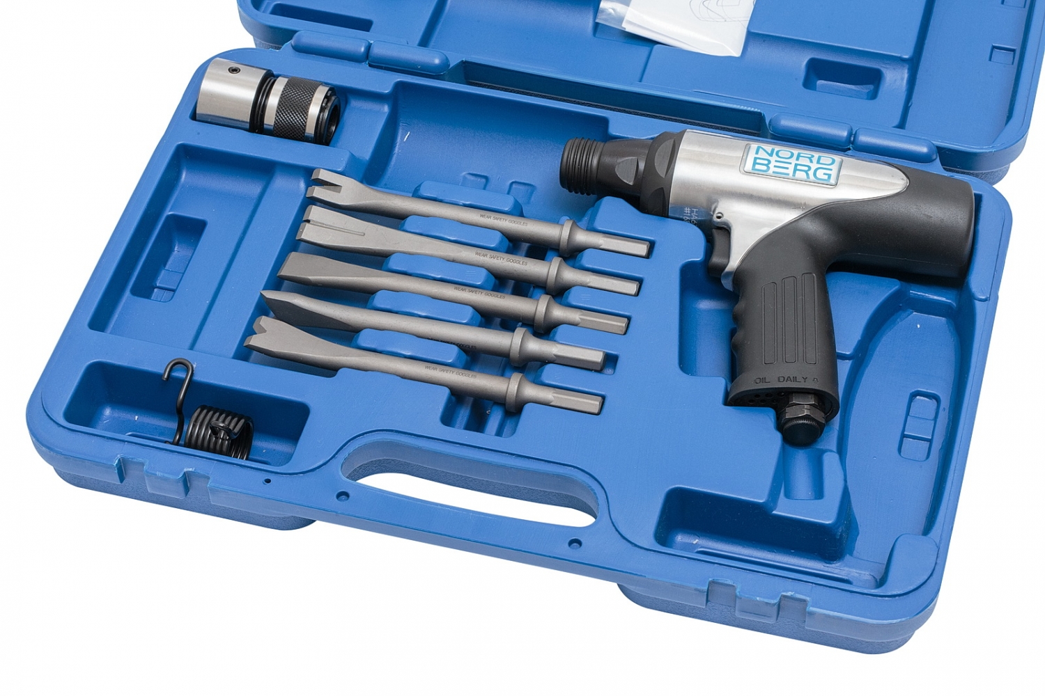 Пневмозубило в кейсе, 5 насадок + быстросъемный адаптер (HA67-KIT)