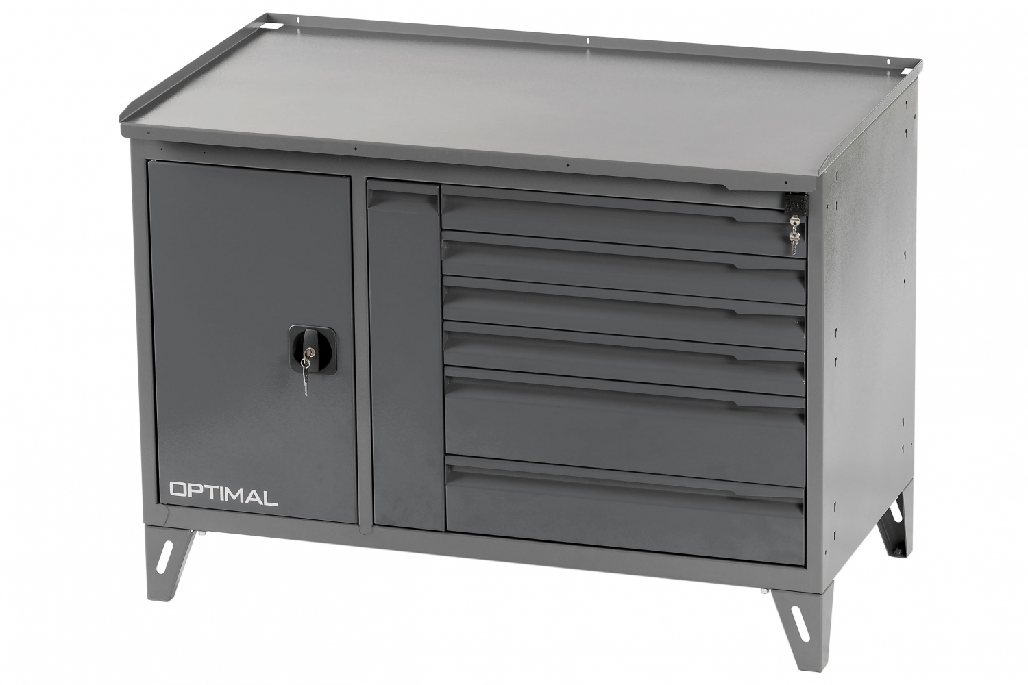 Верстак слесарный двухтумбовый, 7 серых ящиков