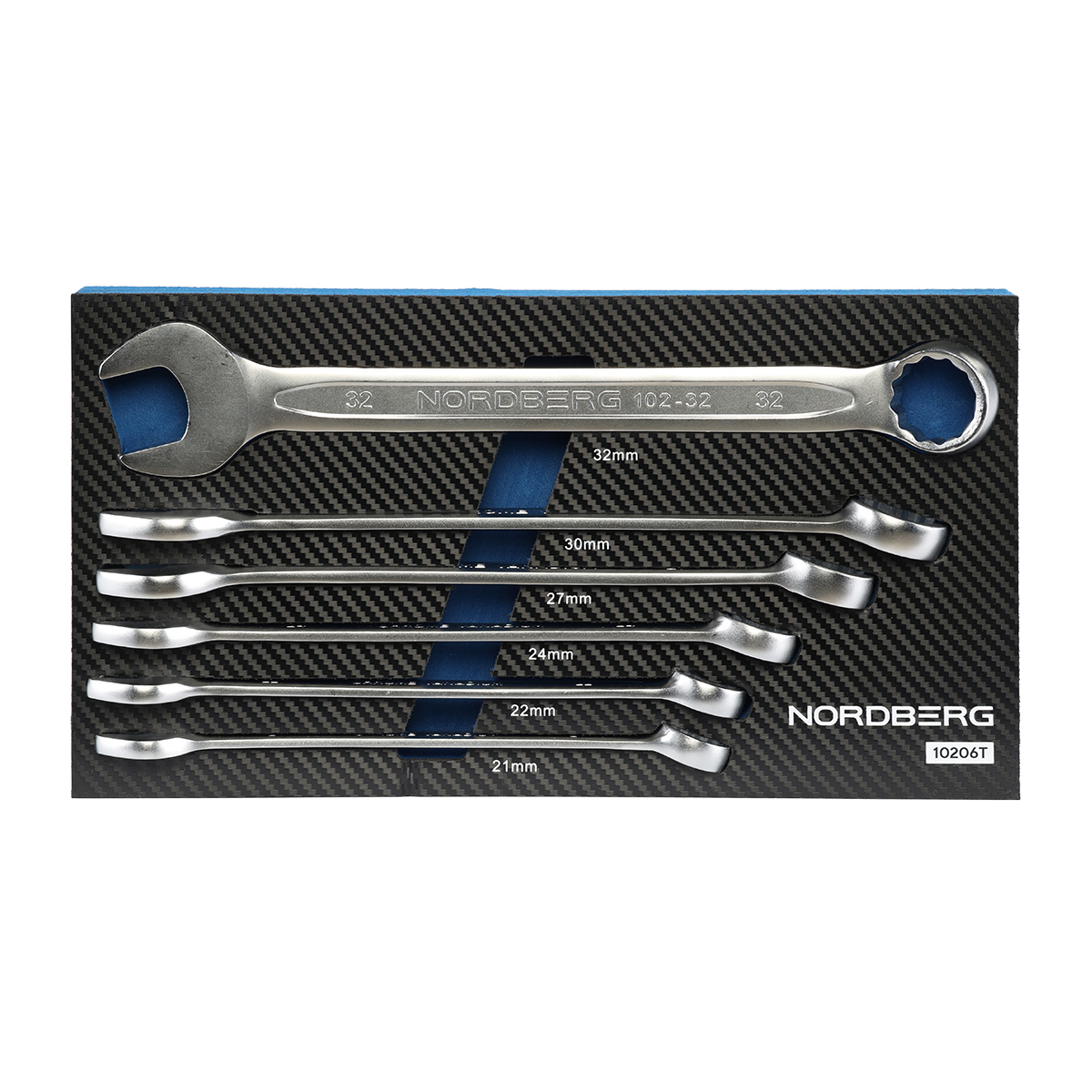 Набор ключей комбинированных в ложементе, 6 предметов для тележки																													