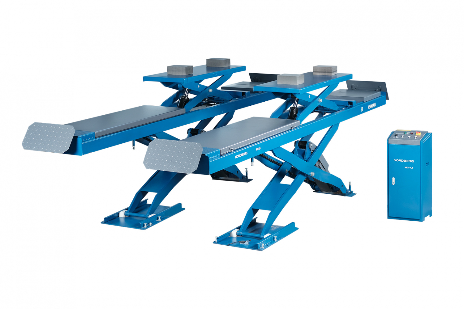 Подъемник ножничный для сход-развала 4,5 т, 380 В, 2 уровня, аварийное опускание, синий