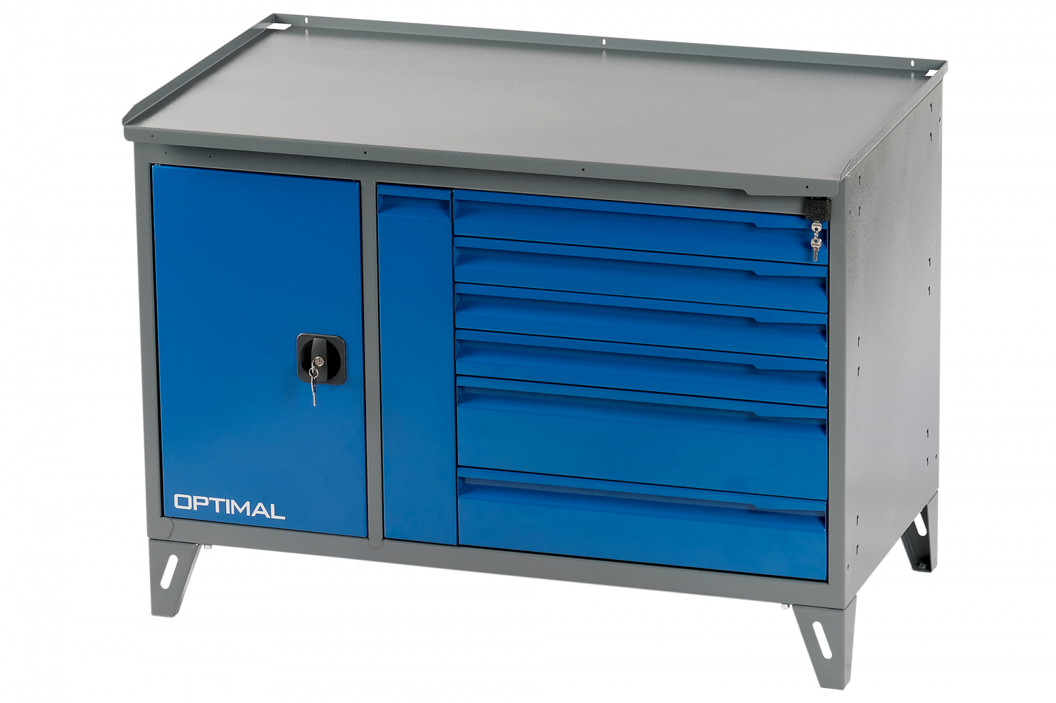 Верстак слесарный двухтумбовый, 7 синих ящиков