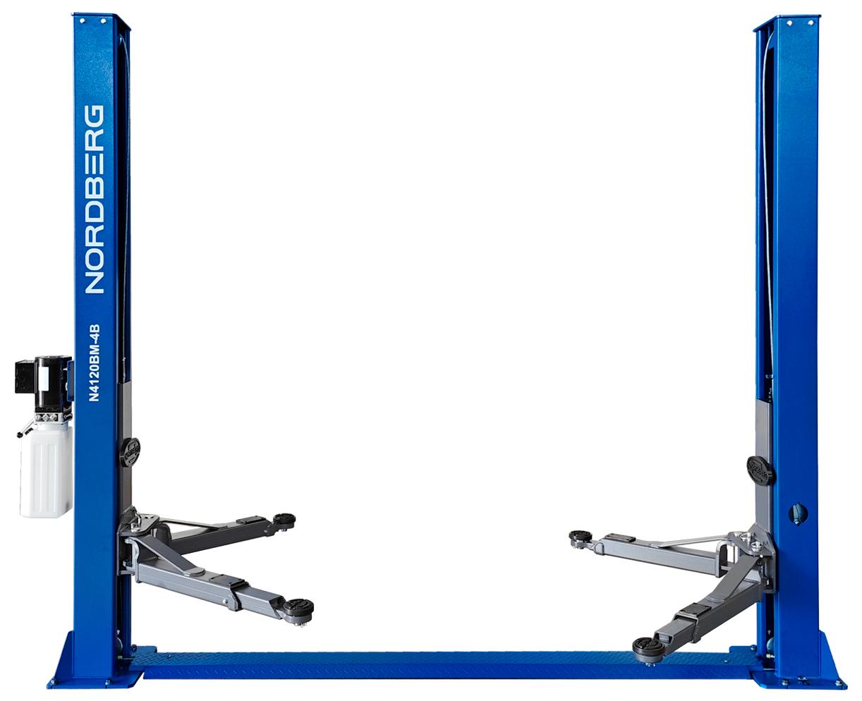 Подъемник двухстоечный 4 т, снятие со стопоров с одной колонны, 380 В, синий