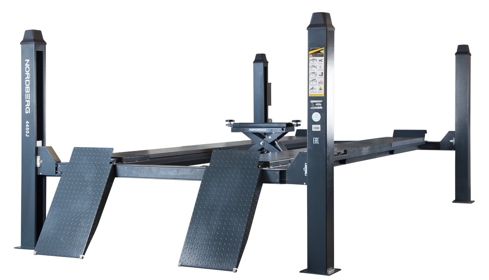 Подъемник четырехстоечный 5 т, c ручной траверсой 3 т N433, для сход-развала, возд. снятие, серый