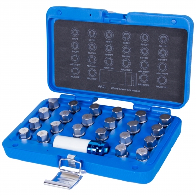 Набор насадок для монтажа/демонтажа секреток колес VW, 23 предмета