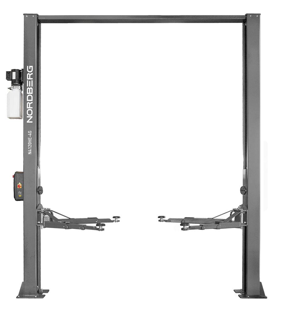 Подъемник двухстоечный 4 т, верхняя синхронизация, с электростопорами, H=3,6 м, 380 В, серый