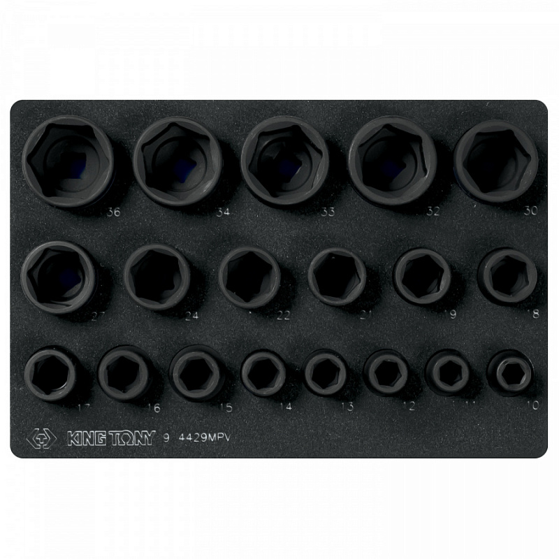 Набор ударных торцевых головок 1/2"", шестигранные, 10-36 мм, ложемент, 19 предметов