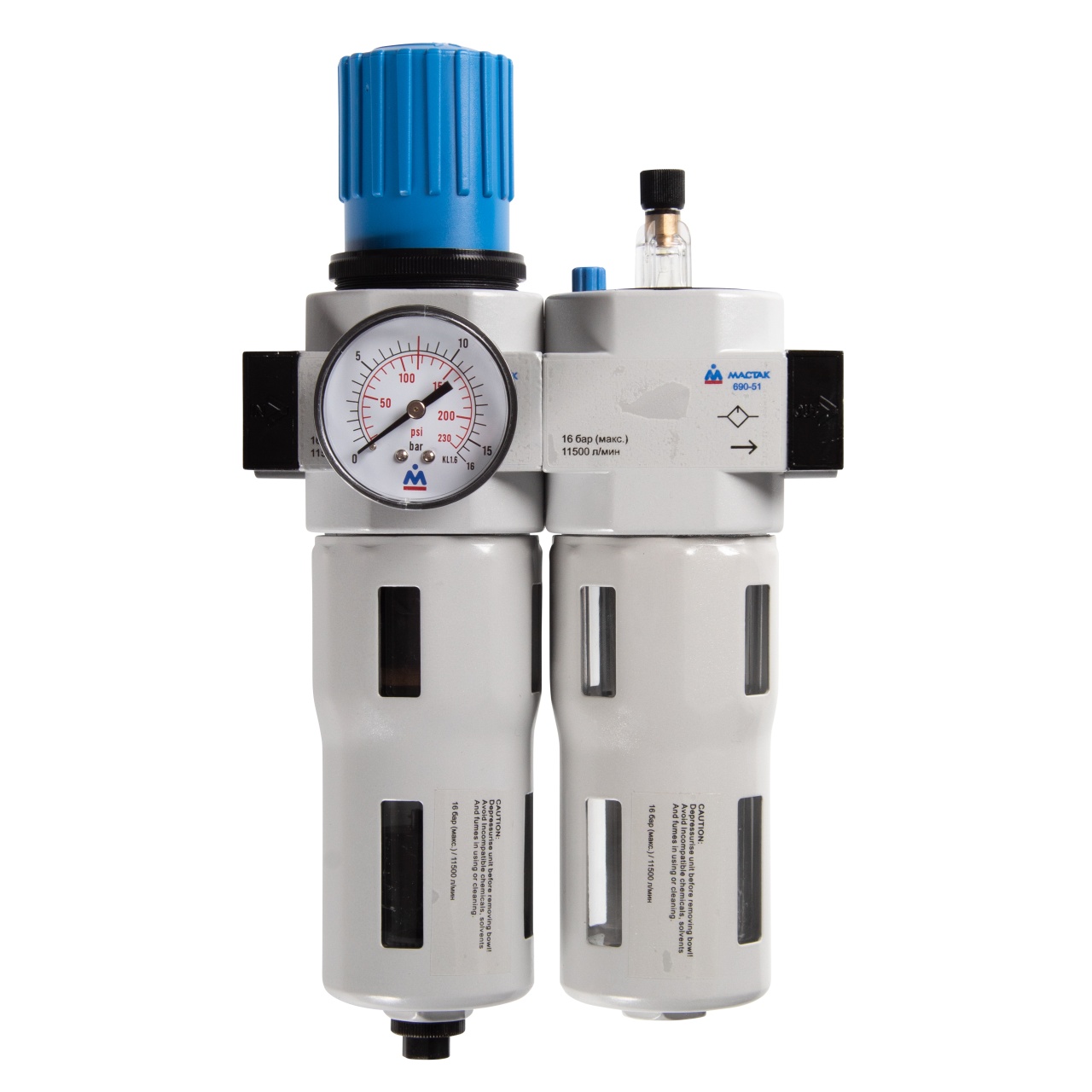 Фильтр влагоотделитель с редуктором и лубрикатор 3/4", 16 бар 