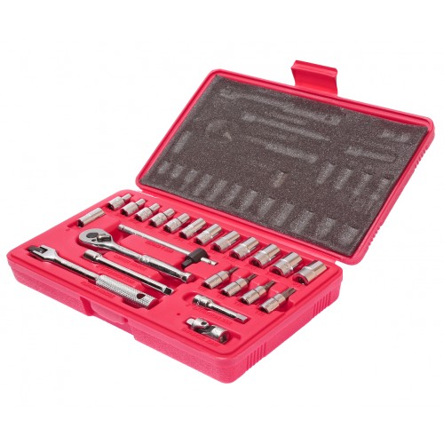 Набор головок торцевых и насадок 1/4" 6-ти гранных 5/32"-1/2", Т20-Т40 (в кейсе) 23 предмета 