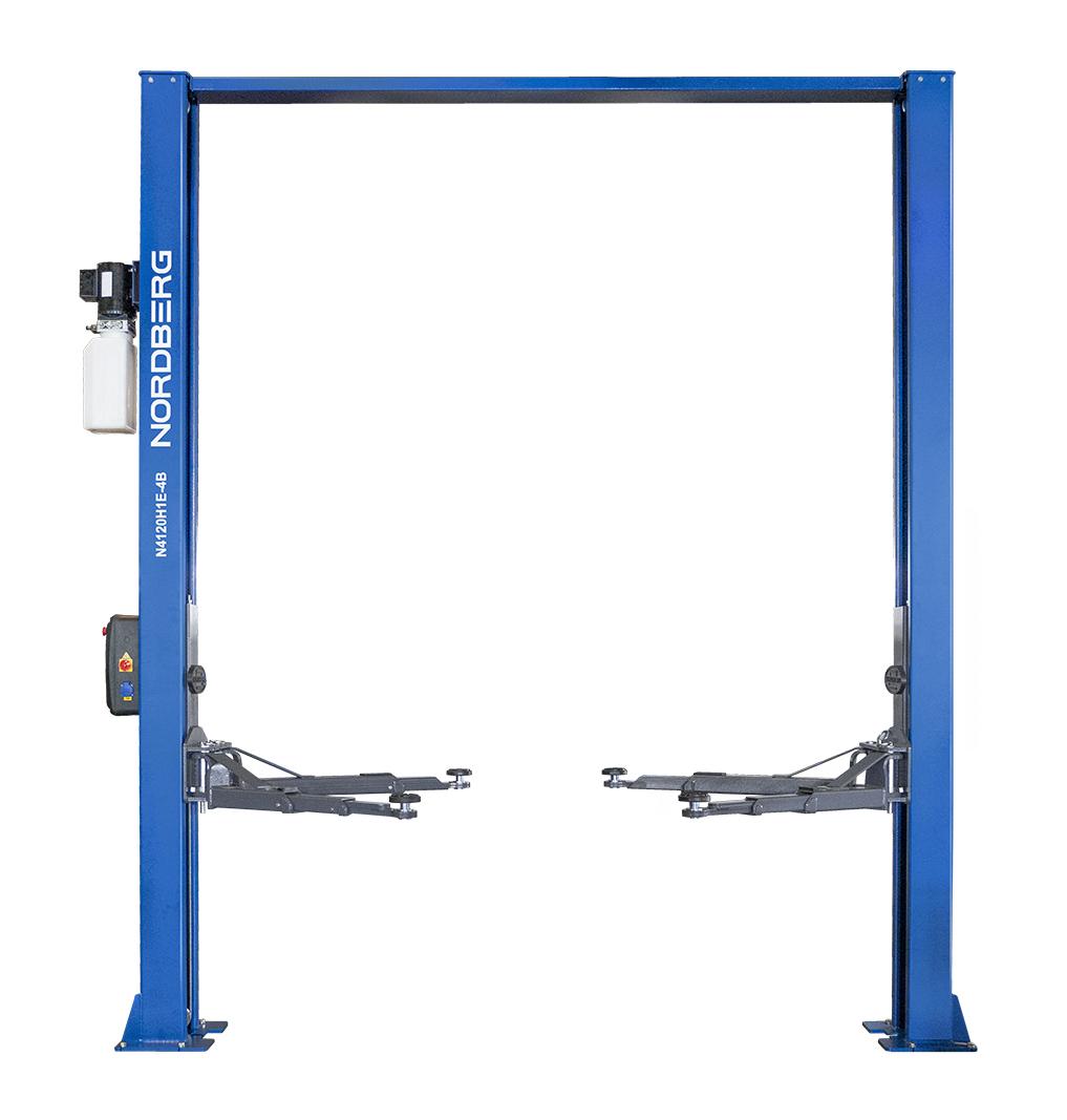 Подъемник двухстоечный 4 т, верхняя синхронизация, с электростопорами, H=4 м, 380 В, синий