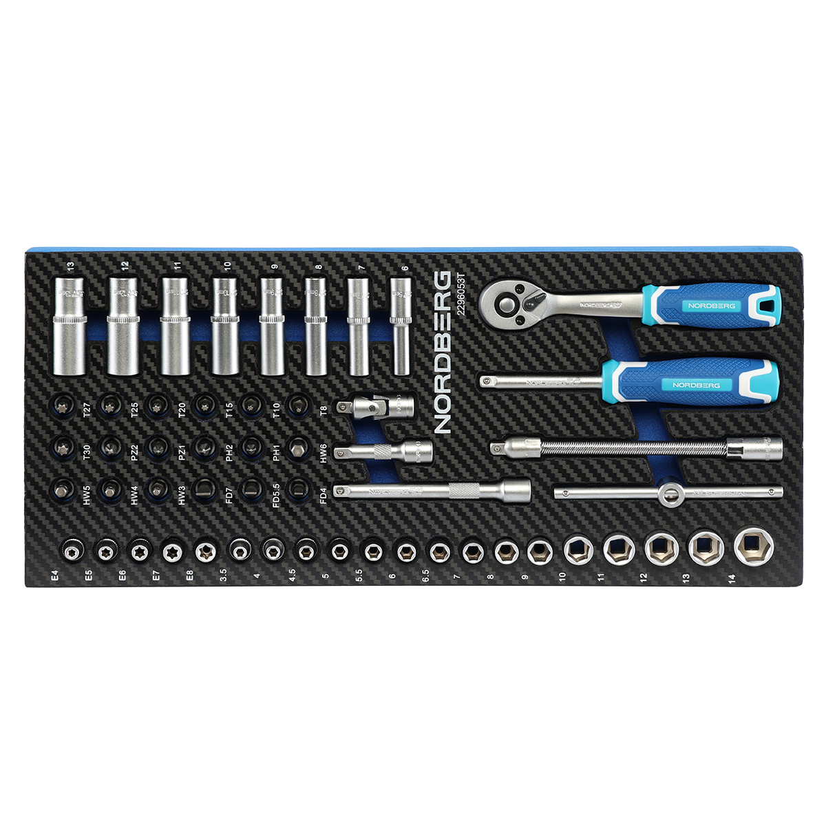 Набор головок 1/4" в ложементе, 53 предмета для тележки