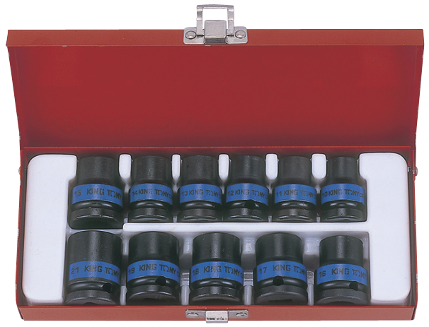 KING TONY Набор ударных торцевых головок 1/2", шестигранные, 10-21 мм, 11 предметов