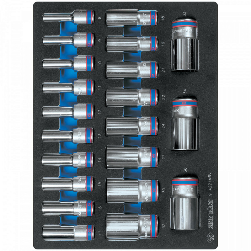 Набор глубоких торцевых головок 1/2"", двенадцатигранные, 8-36 мм, ложемент, 21 предмет
