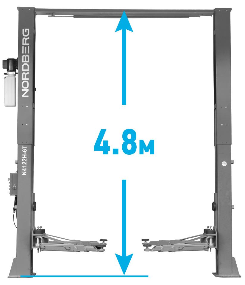 Подъемник двухстоечный 6 т, верхняя синхронизация, 380 В, серый