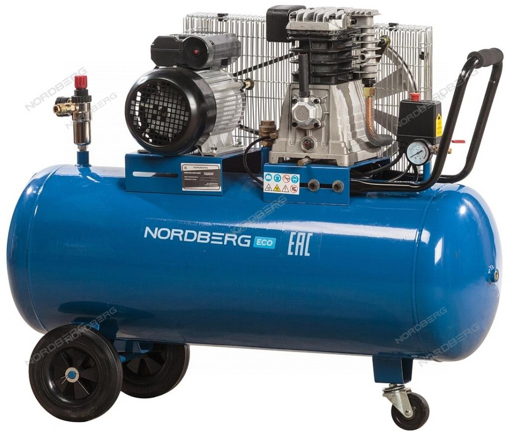 Компрессор поршневой с ременным приводом, объем 100 л 